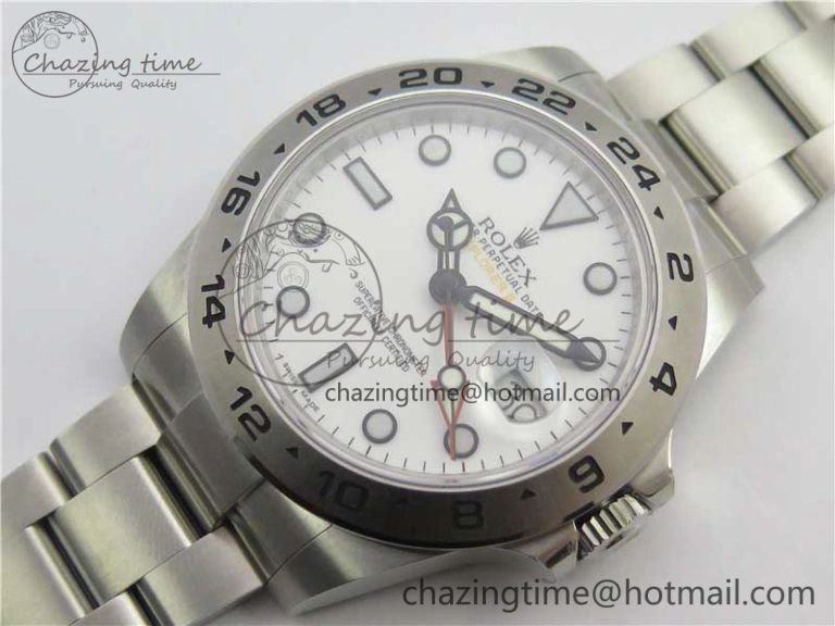 Explorer II 42mm 216570 Black 904L SS GMF 1:1 Best Edition White Dial on Bracelet A3186 (Correct Hand Stack)