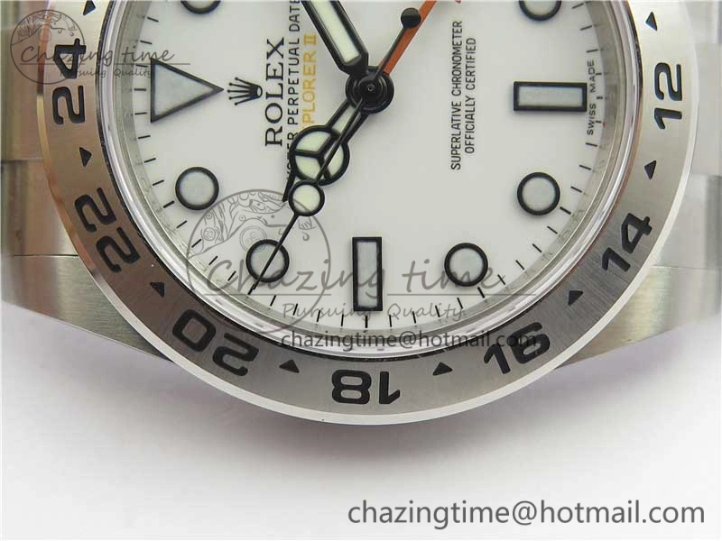Explorer II 42mm 216570 Black 904L SS GMF 1:1 Best Edition White Dial on Bracelet A3186 (Correct Hand Stack)