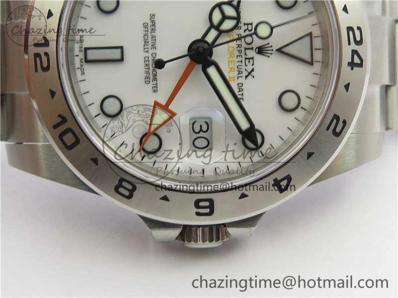 Explorer II 42mm 216570 Black 904L SS GMF 1:1 Best Edition White Dial on Bracelet A3186 (Correct Hand Stack)