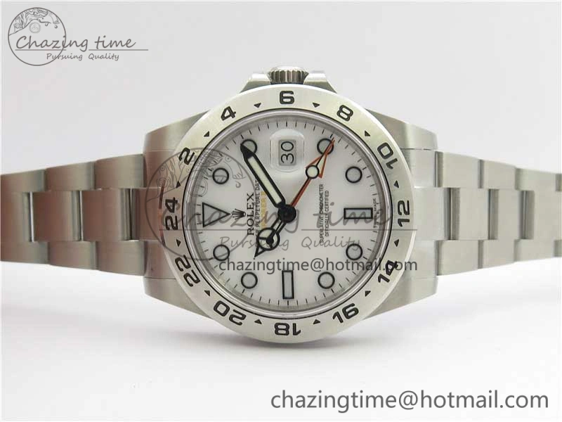 Explorer II 42mm 216570 Black 904L SS GMF 1:1 Best Edition White Dial on Bracelet A3186 (Correct Hand Stack)
