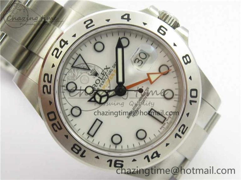 Explorer II 42mm 216570 Black 904L SS GMF 1:1 Best Edition White Dial on Bracelet A3186 (Correct Hand Stack)