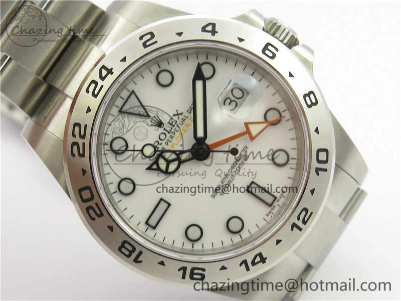 Explorer II 42mm 216570 Black 904L SS GMF 1:1 Best Edition White Dial on Bracelet A3186 (Correct Hand Stack)