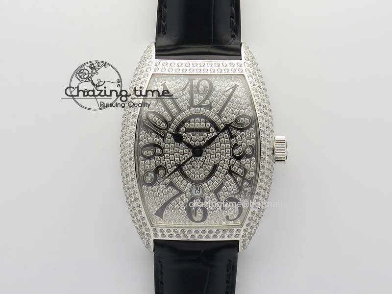 FM SS Diamond Case Best Edition Diamond Dial On Black Leather Strap SEIKO NH05A