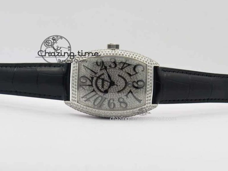 FM SS Diamond Case Best Edition Diamond Dial On Black Leather Strap SEIKO NH05A
