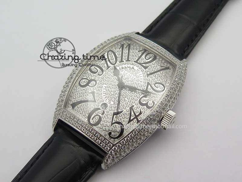 FM SS Diamond Case Best Edition Diamond Dial On Black Leather Strap SEIKO NH05A