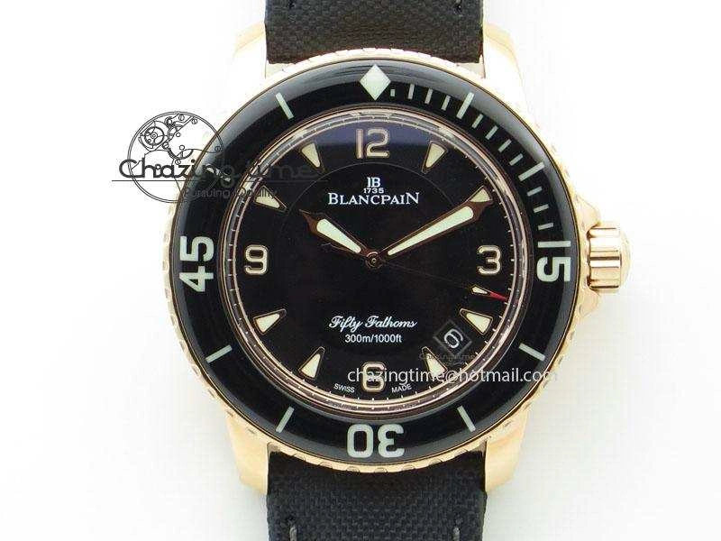 Fifty Fathoms 1:1 Noob Best Edition RG Black Dial on Sail-canvas Strap A2836