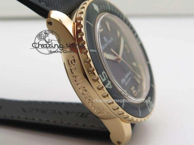 Fifty Fathoms 1:1 Noob Best Edition RG Black Dial on Sail-canvas Strap A2836