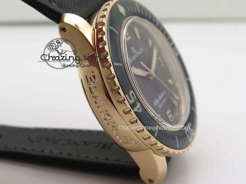 Fifty Fathoms 1:1 Noob Best Edition RG Black Dial on Sail-canvas Strap A2836