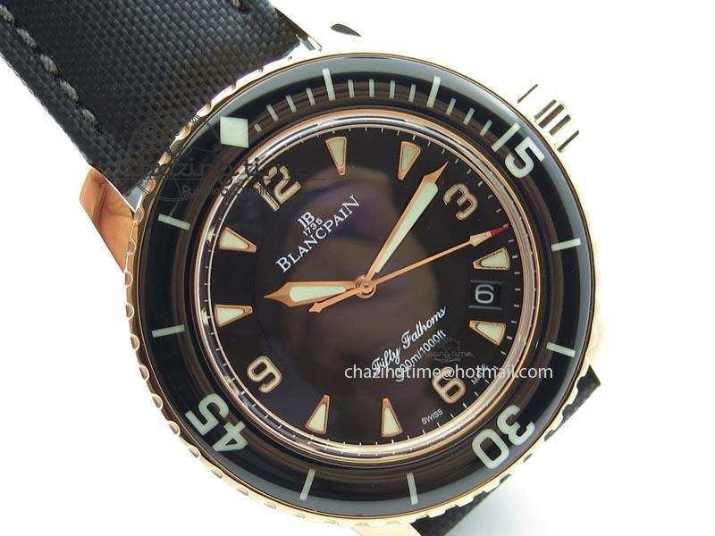 Fifty Fathoms 1:1 Noob Best Edition RG Black Dial on Sail-canvas Strap A2836