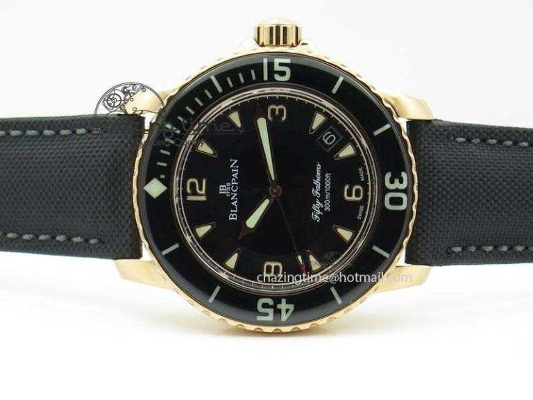 Fifty Fathoms 1:1 Noob Best Edition RG Black Dial on Sail-canvas Strap A2836