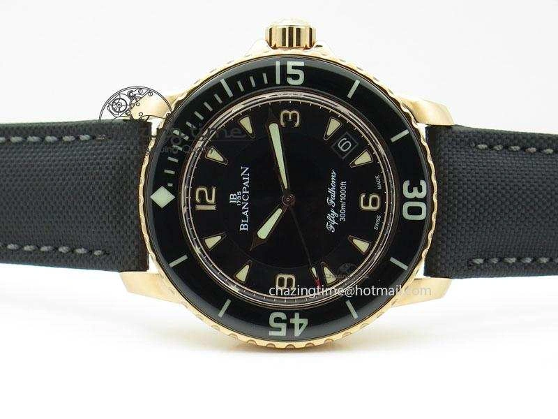 Fifty Fathoms 1:1 Noob Best Edition RG Black Dial on Sail-canvas Strap A2836