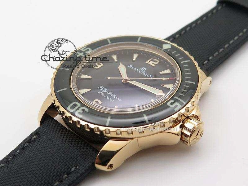 Fifty Fathoms 1:1 Noob Best Edition RG Black Dial on Sail-canvas Strap A2836