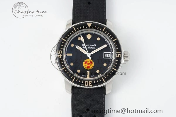 Fifty Fathoms 5008D No Rad SS 1:1 GSF Best Edition Black Dial on Black Rubber Strap A1151