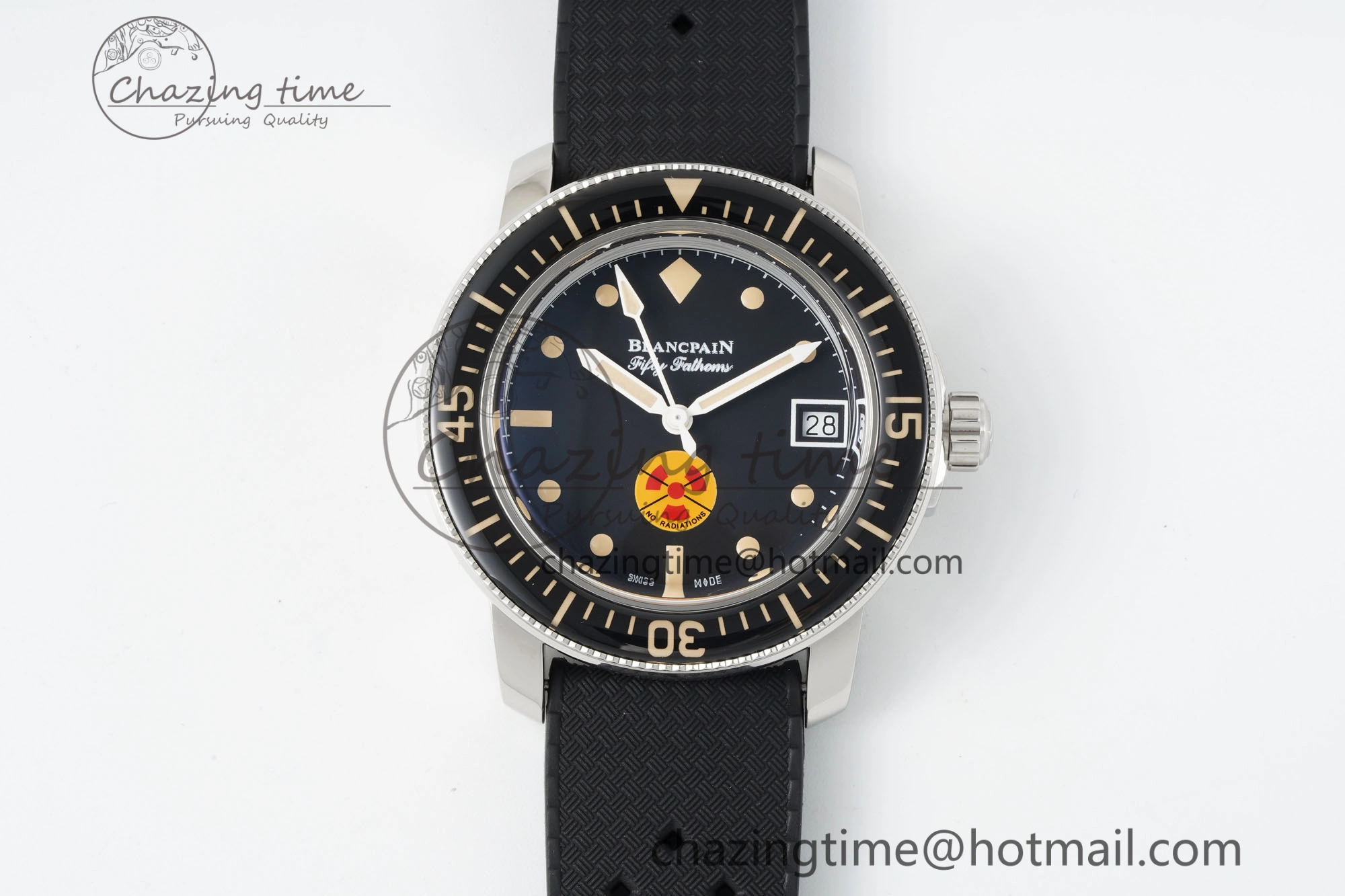 Fifty Fathoms 5008D No Rad SS 1:1 GSF Best Edition Black Dial on Black Rubber Strap A1151