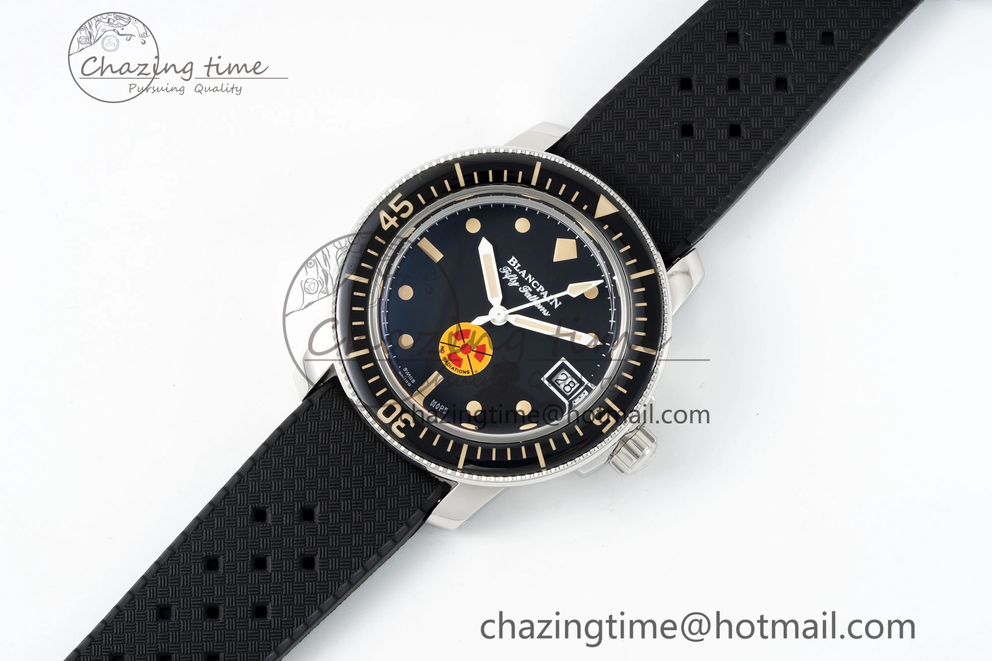 Fifty Fathoms 5008D No Rad SS 1:1 GSF Best Edition Black Dial on Black Rubber Strap A1151