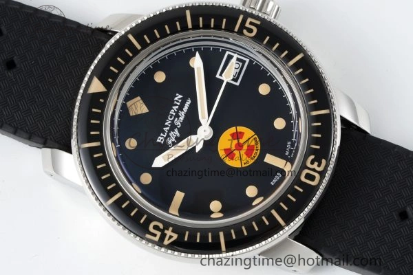 Fifty Fathoms 5008D No Rad SS 1:1 GSF Best Edition Black Dial on Black Rubber Strap A1151