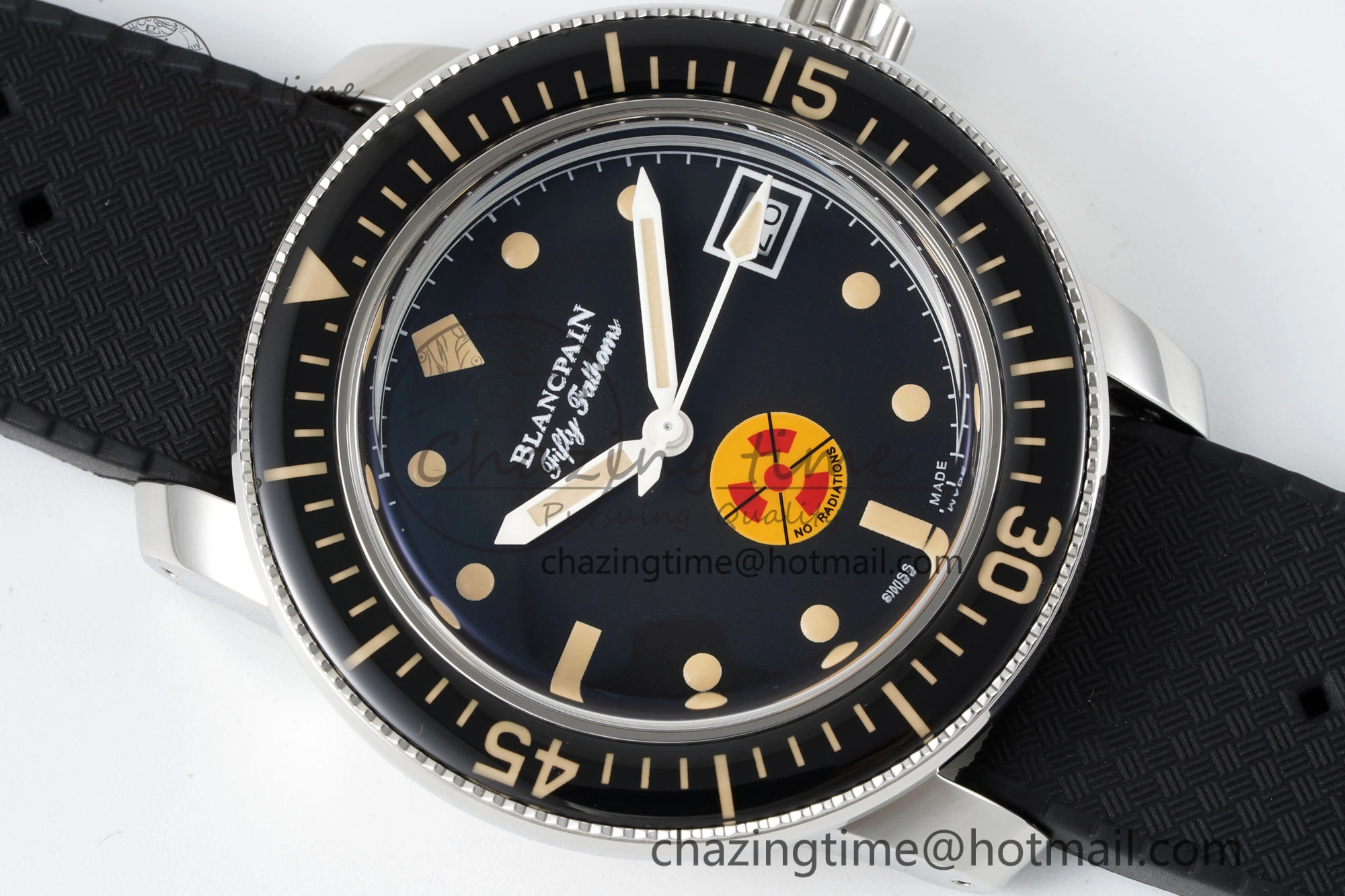 Fifty Fathoms 5008D No Rad SS 1:1 GSF Best Edition Black Dial on Black Rubber Strap A1151
