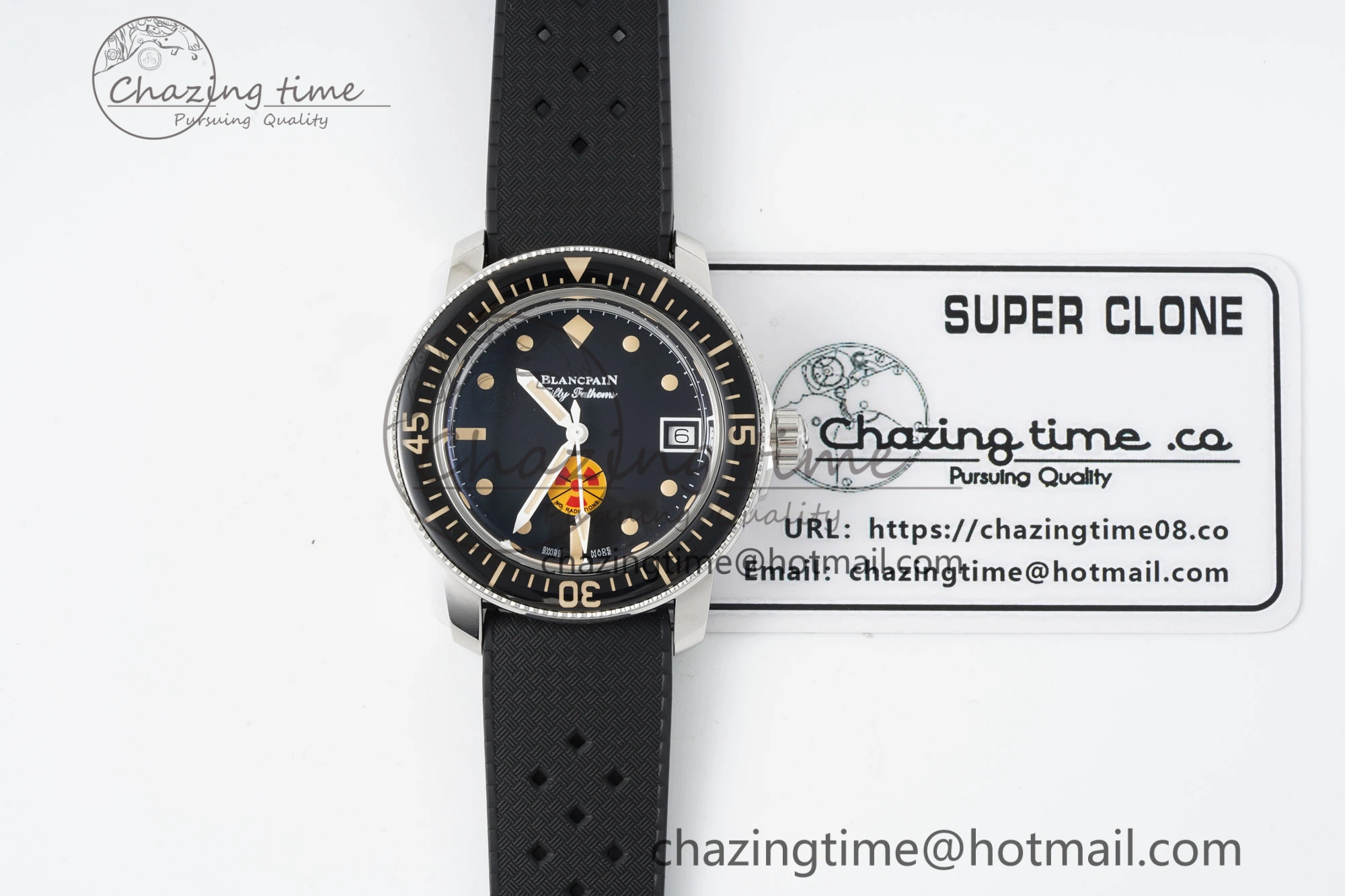 Fifty Fathoms 5008D No Rad SS 1:1 GSF Best Edition Black Dial on Black Rubber Strap A1151