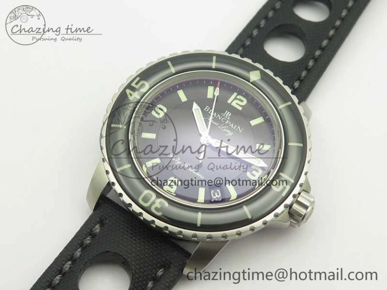 Fifty Fathoms 5015C SS Black ZF 1:1 Best Edition Black Dial On Nylon Strap A1315