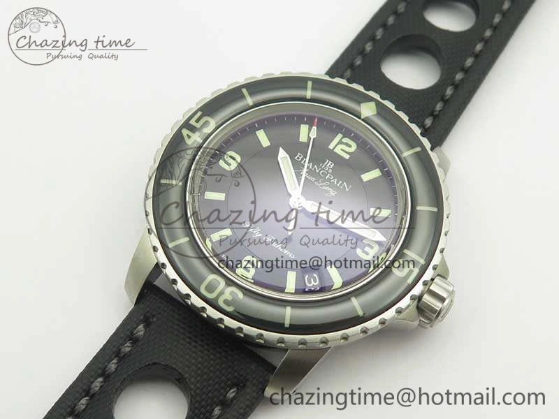Fifty Fathoms 5015C SS Black ZF 1:1 Best Edition Black Dial On Nylon Strap A1315