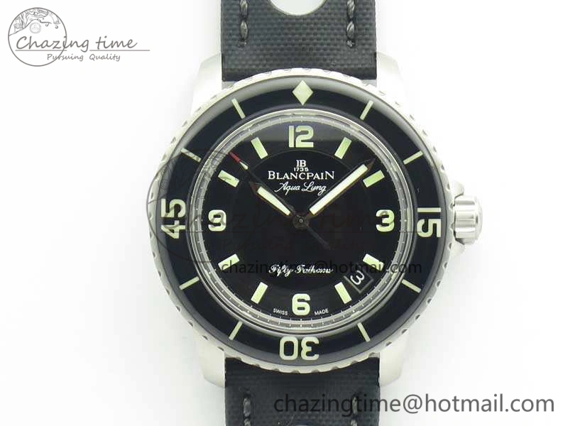 Fifty Fathoms 5015C SS Black ZF 1:1 Best Edition Black Dial On Nylon Strap A1315