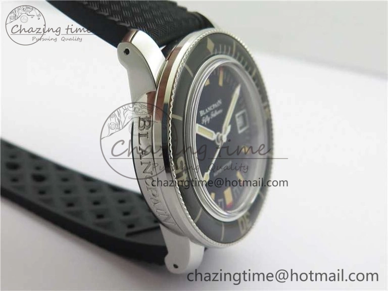 Fifty Fathoms Barakuda 5008B 40mm SS 1:1 ZF Best Edition Black Dial on Black Rubber Strap A1151