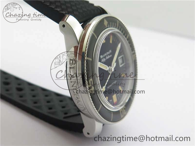 Fifty Fathoms Barakuda 5008B 40mm SS 1:1 ZF Best Edition Black Dial on Black Rubber Strap A1151
