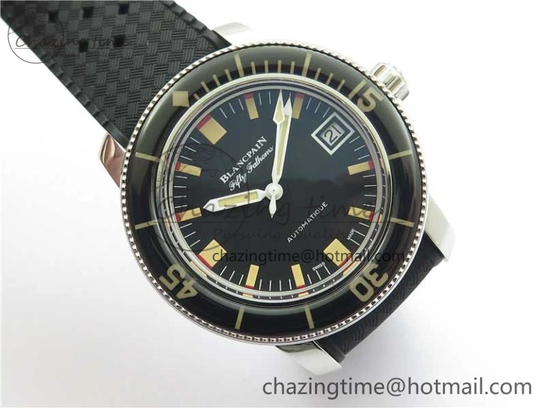 Fifty Fathoms Barakuda 5008B 40mm SS 1:1 ZF Best Edition Black Dial on Black Rubber Strap A1151