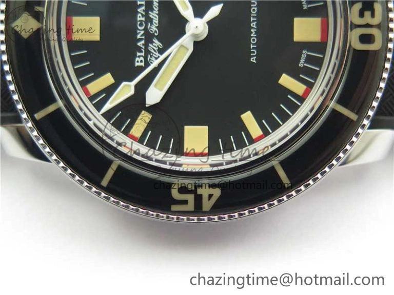 Fifty Fathoms Barakuda 5008B 40mm SS 1:1 ZF Best Edition Black Dial on Black Rubber Strap A1151