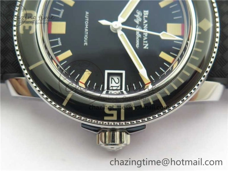 Fifty Fathoms Barakuda 5008B 40mm SS 1:1 ZF Best Edition Black Dial on Black Rubber Strap A1151