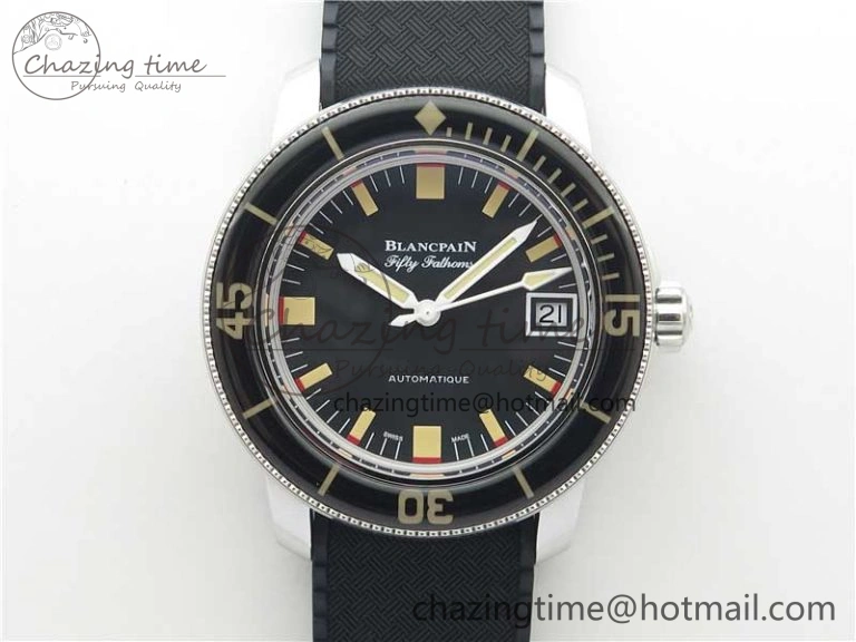 Fifty Fathoms Barakuda 5008B 40mm SS 1:1 ZF Best Edition Black Dial on Black Rubber Strap A1151