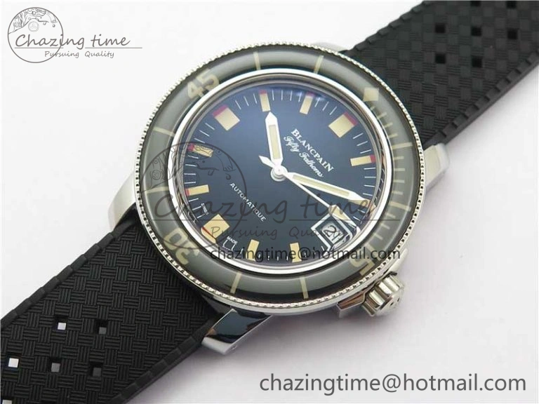 Fifty Fathoms Barakuda 5008B 40mm SS 1:1 ZF Best Edition Black Dial on Black Rubber Strap A1151