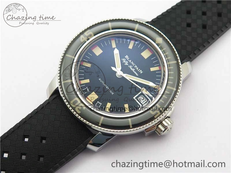 Fifty Fathoms Barakuda 5008B 40mm SS 1:1 ZF Best Edition Black Dial on Black Rubber Strap A1151