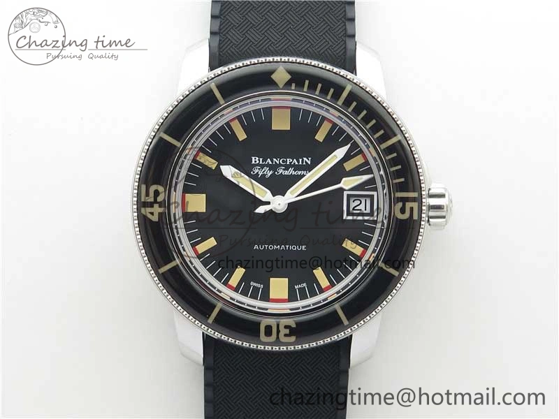 Fifty Fathoms Barakuda 5008B 40mm SS 1:1 ZF Best Edition Black Dial on Black Rubber Strap A1151