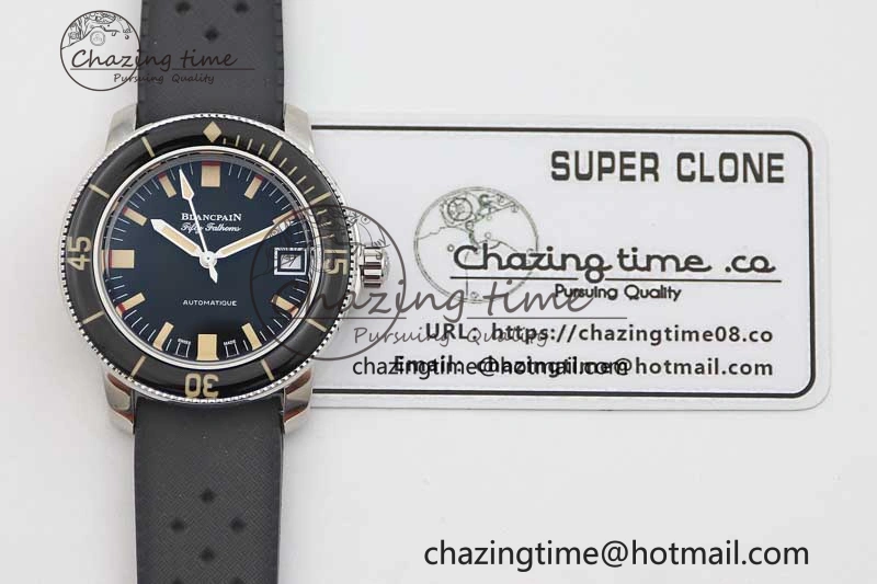 Fifty Fathoms Barakuda 5008B 40mm SS GSF 1:1 Best Edition Black Dial on Black Rubber Strap A1151