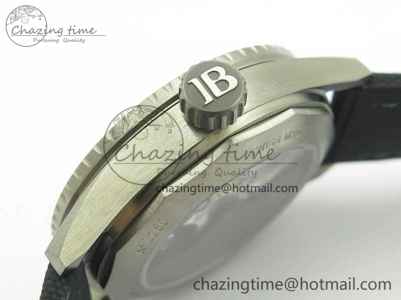 Fifty Fathoms Bathyscaphe 43mm SS GF 1:1 Best Edition Black Dial on Sail-canvas Strap A1315
