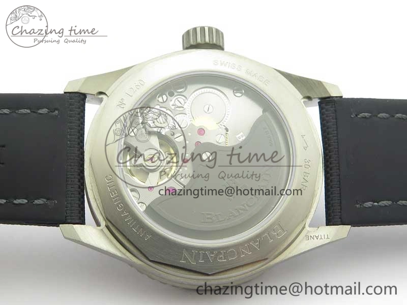 Fifty Fathoms Bathyscaphe 43mm SS GF 1:1 Best Edition Black Dial on Sail-canvas Strap A1315