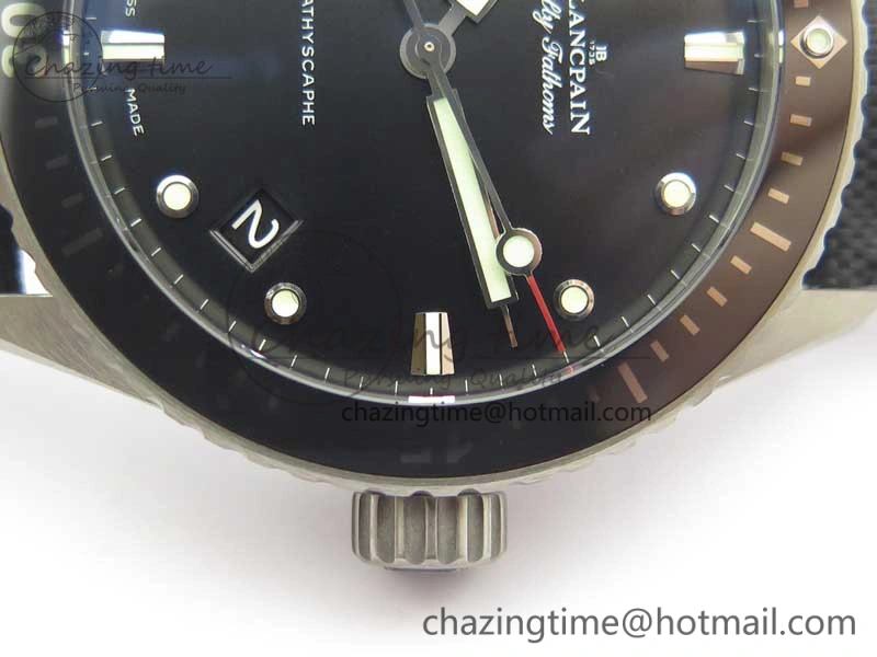 Fifty Fathoms Bathyscaphe 43mm SS GF 1:1 Best Edition Black Dial on Sail-canvas Strap A1315