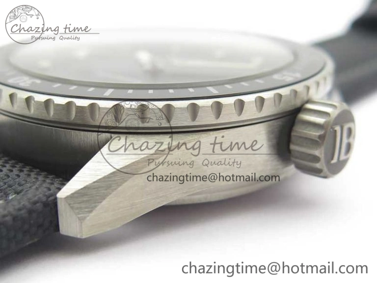 Fifty Fathoms Bathyscaphe 43mm SS GF 1:1 Best Edition Black Dial on Sail-canvas Strap A1315