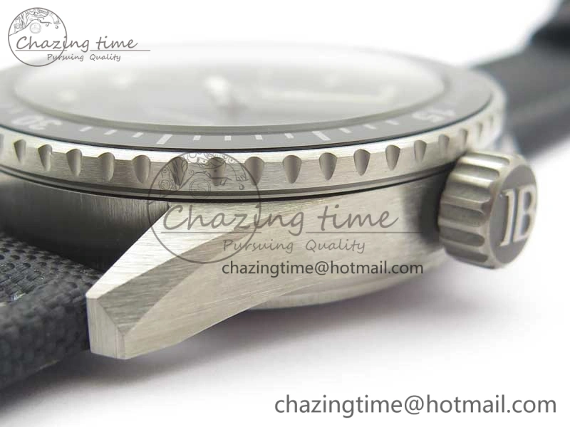 Fifty Fathoms Bathyscaphe 43mm SS GF 1:1 Best Edition Black Dial on Sail-canvas Strap A1315