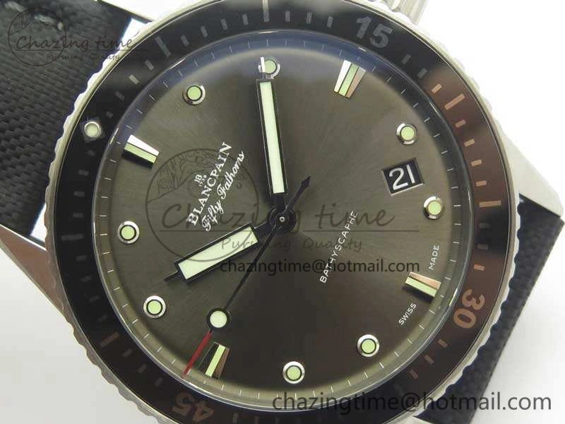 Fifty Fathoms Bathyscaphe 43mm SS ZF 1:1 Best Edition Gray Dial On Sail-Canvas Strap A1315