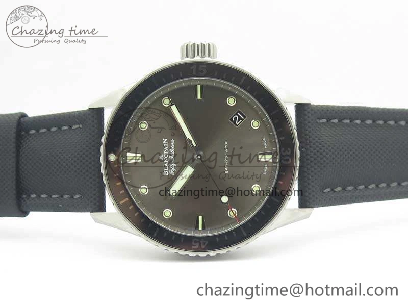 Fifty Fathoms Bathyscaphe 43mm SS ZF 1:1 Best Edition Gray Dial On Sail-Canvas Strap A1315