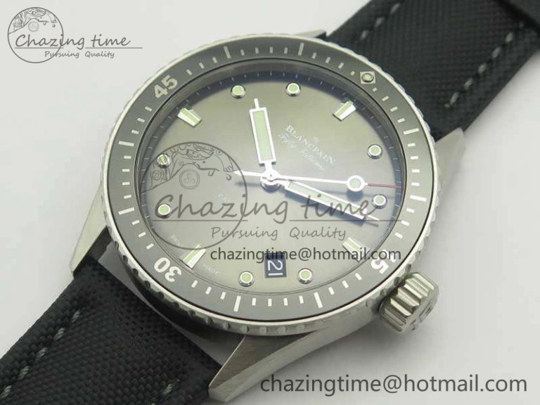 Fifty Fathoms Bathyscaphe 43mm SS ZF 1:1 Best Edition Gray Dial On Sail-Canvas Strap A1315