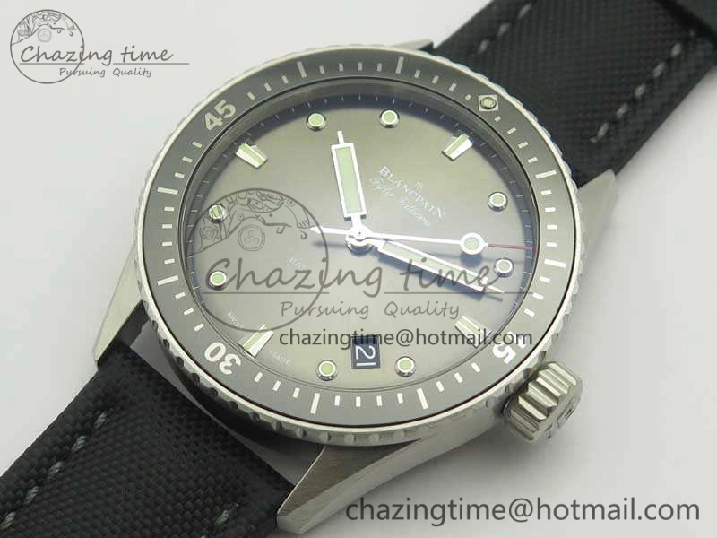 Fifty Fathoms Bathyscaphe 43mm SS ZF 1:1 Best Edition Gray Dial On Sail-Canvas Strap A1315