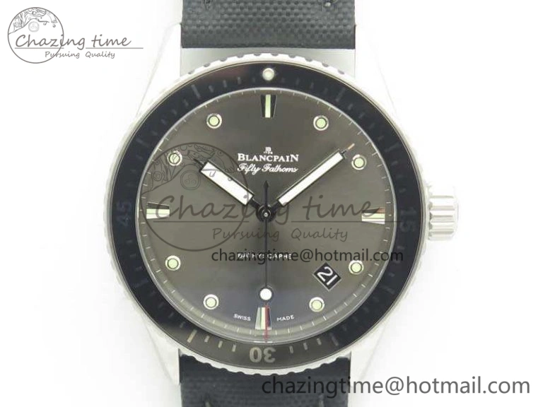 Fifty Fathoms Bathyscaphe 43mm SS ZF 1:1 Best Edition Gray Dial On Sail-Canvas Strap A1315