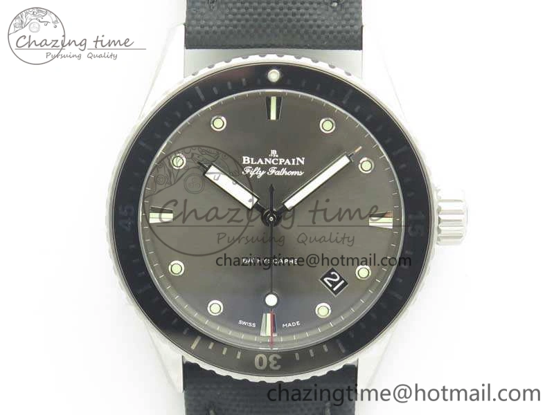 Fifty Fathoms Bathyscaphe 43mm SS ZF 1:1 Best Edition Gray Dial On Sail-Canvas Strap A1315