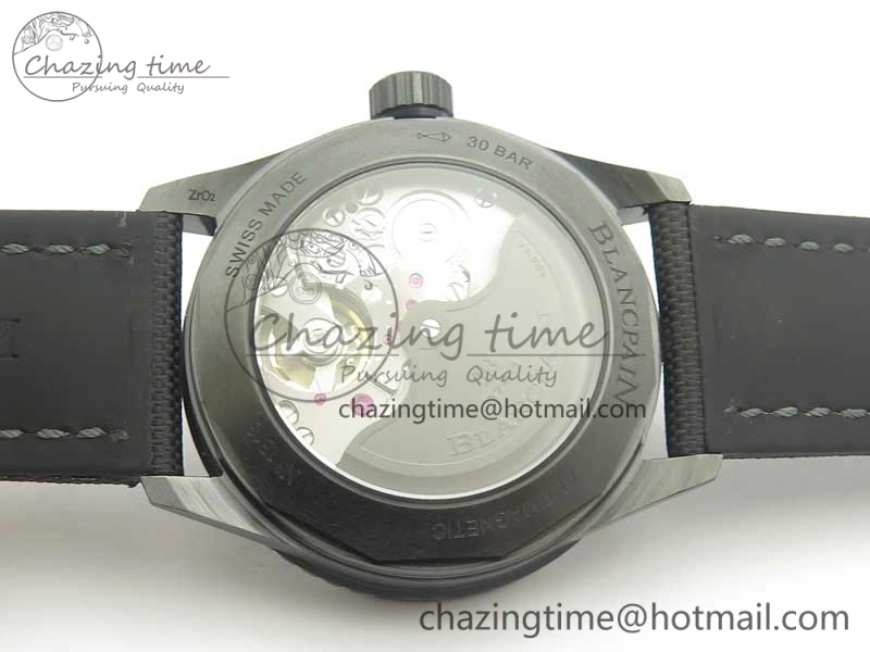 Fifty Fathoms Bathyscaphe Black Ceramic GF 1:1 Best Edition Black Dial on Black Sail-Canvas Strap A1315 (Free Rubber Strap)