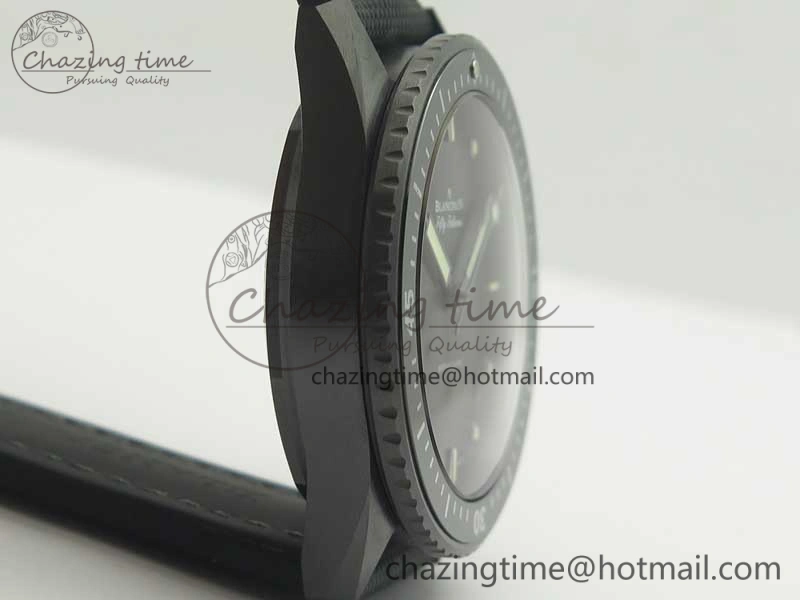 Fifty Fathoms Bathyscaphe Black Ceramic GF 1:1 Best Edition Black Dial on Black Sail-Canvas Strap A1315 (Free Rubber Strap)