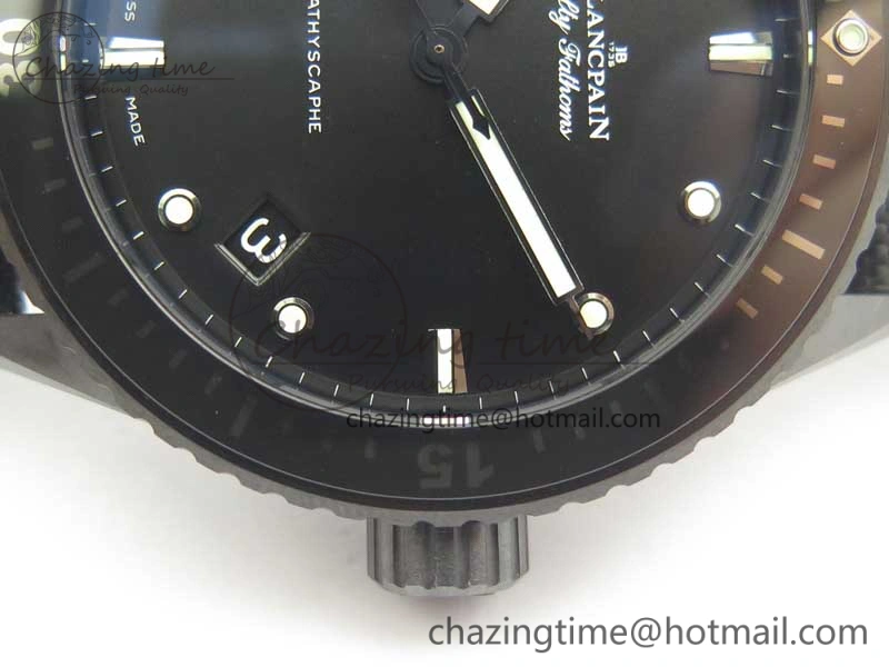 Fifty Fathoms Bathyscaphe Black Ceramic GF 1:1 Best Edition Black Dial on Black Sail-Canvas Strap A1315 (Free Rubber Strap)