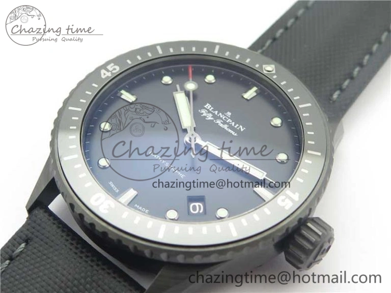 Fifty Fathoms Bathyscaphe Black Ceramic ZF 1:1 Best Edition Black Dial on Black Sail-Canvas Strap A1315
